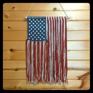 Macrame U.S.A. Flag w/Wood Beads New Decor